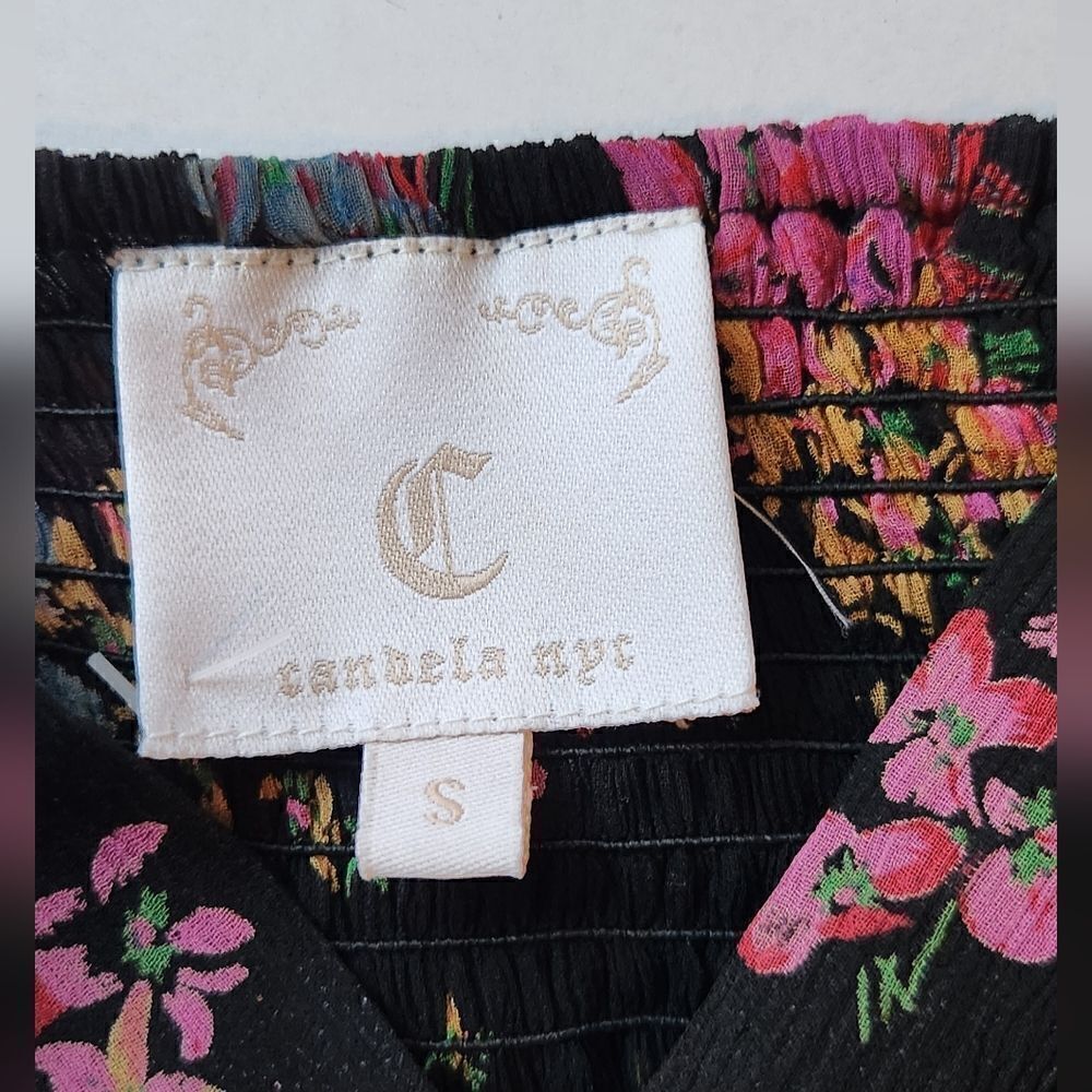 Candela NYC Black Floral Tiered Silk Dress Size Small - Picture 10 of 11
